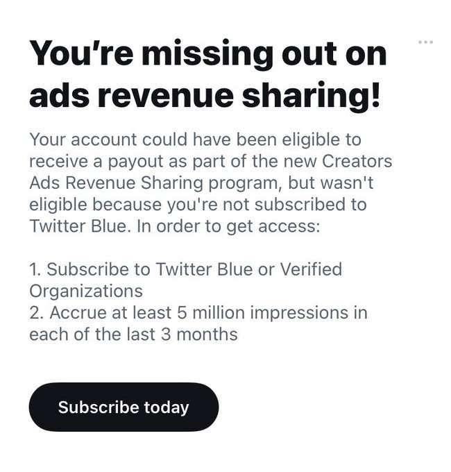 As long as you can hit the impression minimum (which will hopefully be lowered in the future), signing up for Twitter Blue literally pays for itself, and then some.配图