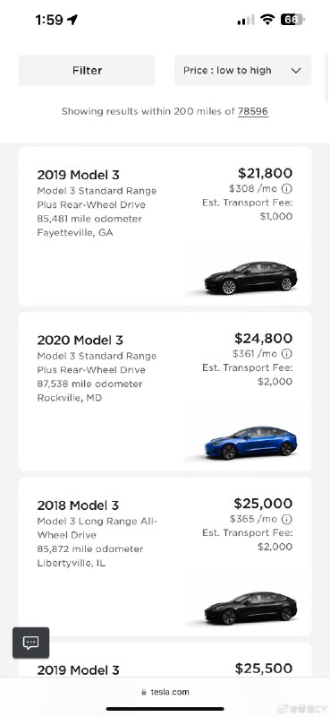 因为年份的原因，美国官方二手车里的一些特斯拉 Model 3 已经定价为 25,000 美元或以下，这使得他们有资格获得 4000 美元的税收抵免，而且还享有 1 年完整保修。配图