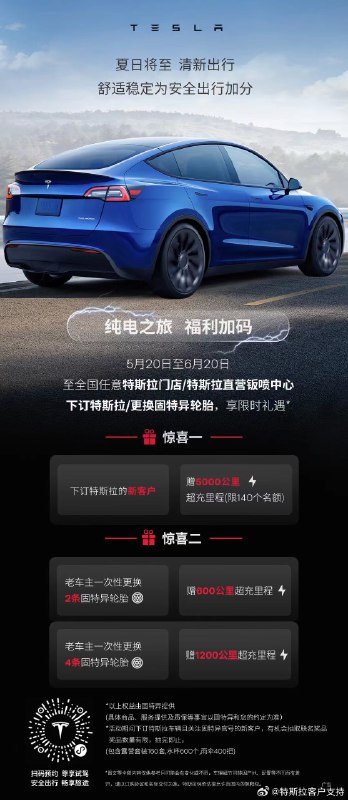超充里程限时福利来了⚡️惊喜再加码，解锁夏日纯电之旅，从下订特斯拉开始🚗配图