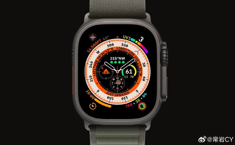 有消息显示，即将在今年推出的下一代Apple Watch Ultra，将推出暗黑色的钛合金表壳。配图