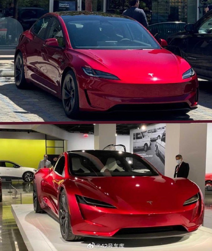 马斯克前段时间宣布 2025 年交付 Roadster 2，而最近新款的性能版 Model 3 也开始了预热配图
