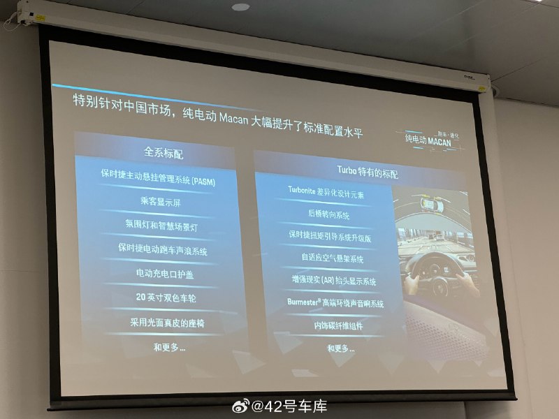 纯电动 Macan 特别针对中国市场，大幅提高了标配水平。配图