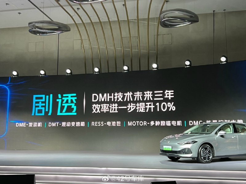 上汽説 DMH 超混系統未來三年效率要提升 10%，其中發動機熱效率要超過 46%，並採用雙同軸的變速箱方案，目前這套 DMH 超混方案是發動機和 P1 電機同軸，很好奇雙同軸方案怎麼做🤔配圖