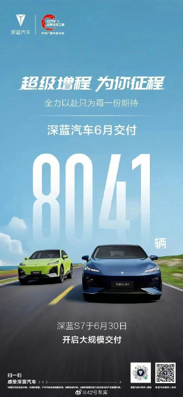 深蓝汽车 6 月交付 8,041 辆。配图
