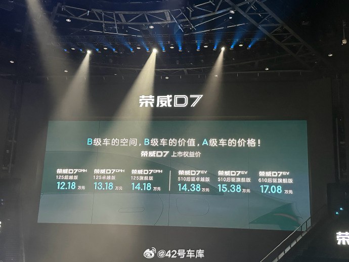 荣威 D7 上市了，其中价格为：配图