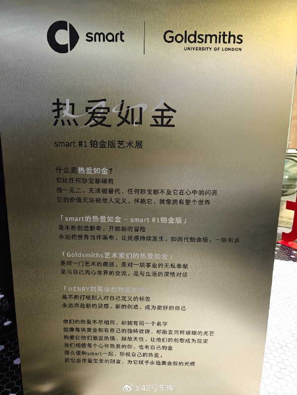 来参加 smart 精灵一号铂金版艺术展。配图
