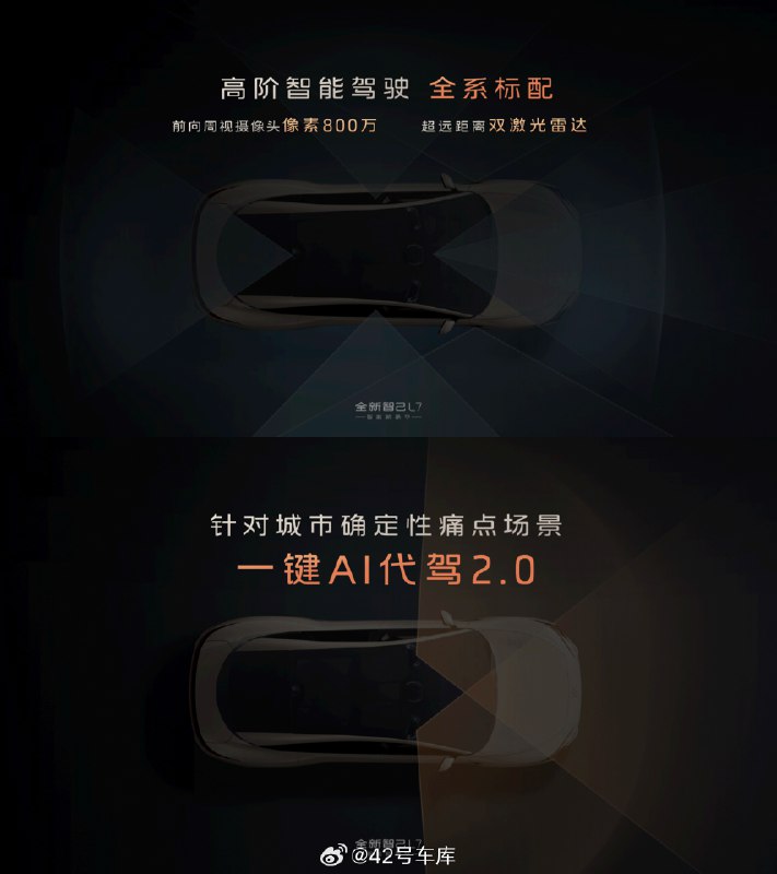 全新智己 L7 标配双激光雷达和英伟达 Orin X 智驾芯片。配图